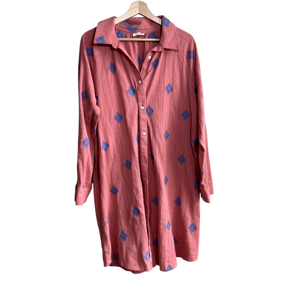 purejill 100% cotton peach pink long sleeved sheath midi dress women' size Large